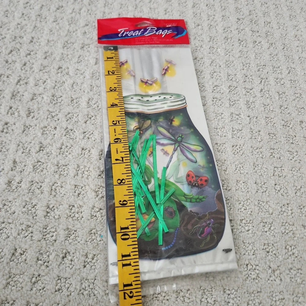 Paper Art Glitter Bugs Mason Jar Large Cello Treat Bags 20ct New